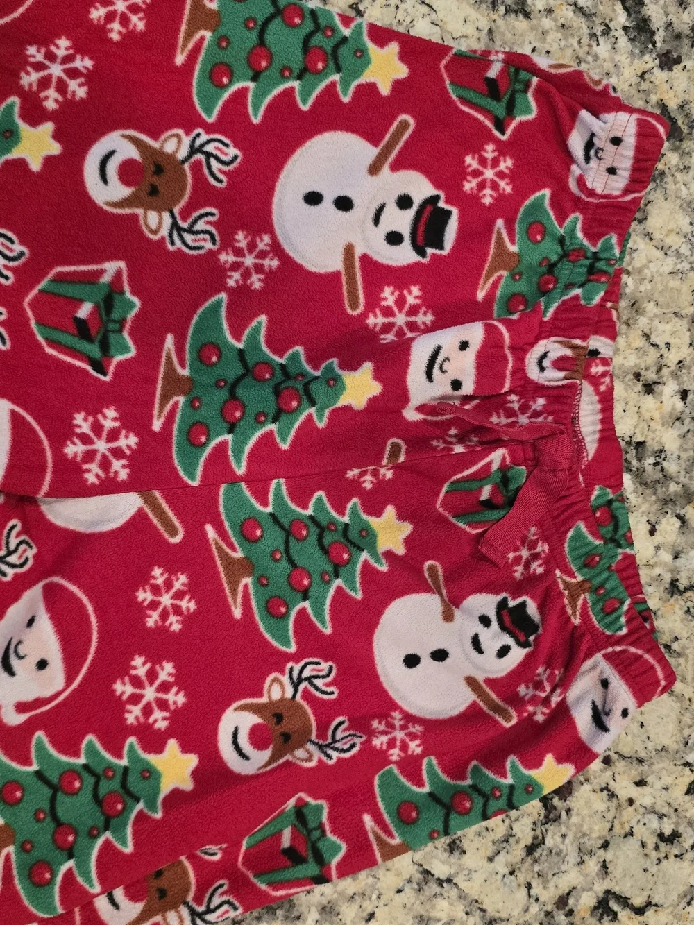 Childrens Place Red Fleece Pajama Top with Santa Snowman & Reindeer